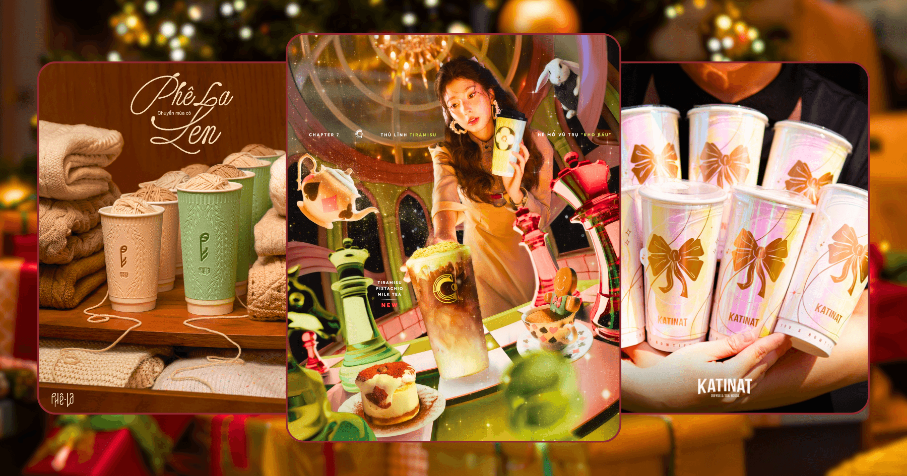 Thị trường F&B sôi động với loạt BST đồ uống mang đậm dấu ấn lễ hội: Phê La thu hút với ly áo len vặn thừng, Cheese Coffee mở ra vũ trụ Wonderland